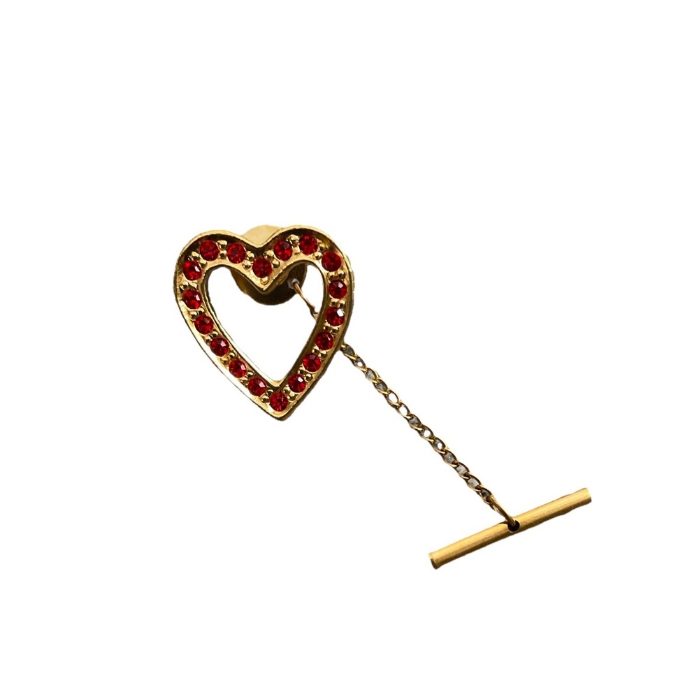 Vintage Avon Gold Tone Open Heart with Red Rhinestones Lapel Pin Pinback